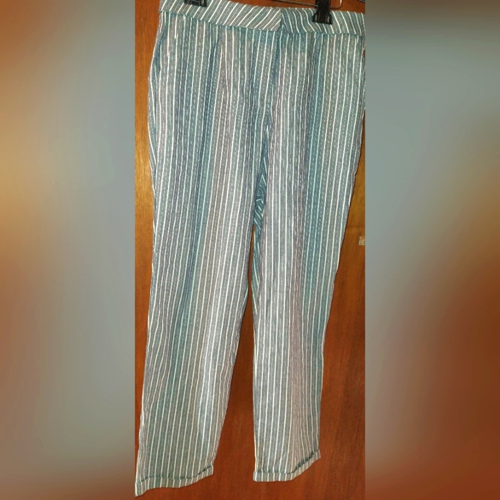 altar'd state Blue and white striped cotton pants. NWT Folder over waist. L